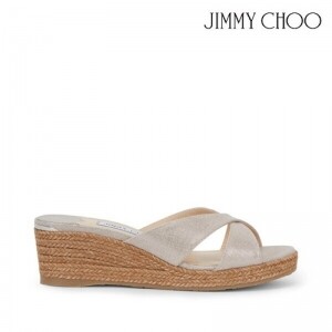 JIMMY CHOO 지미추 Almer80 Natural Metallic Linen Wedge Slide 웨지힐