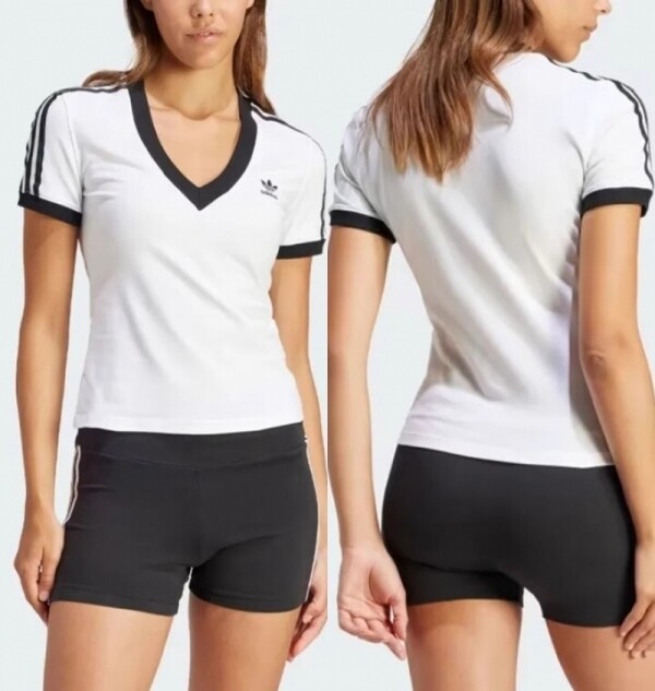 오픈마켓 우리들쇼핑,아디다스 ADIDAS 스트라이프 브이넥 크롭 반팔 티셔츠 IR2416 IR8114