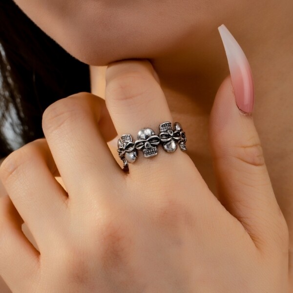 오픈마켓 우리들쇼핑,Y2K 펑크 클럽 남녀공용 빈티지 레드 포인트 해골 실버 반지