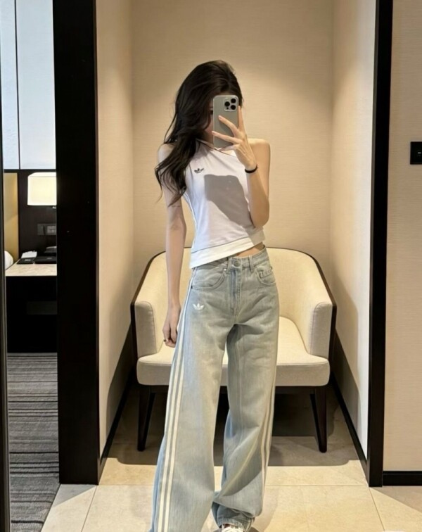 오픈마켓 우리들쇼핑,아디다스 ADIDAS 오리지널 삼선 와이드 데님 팬츠 라이트블루