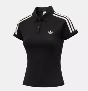 아디다스 3 스트라이프 폴로 블랙 여성 반팔 티셔츠 KD7974