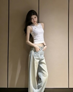아디다스 ADIDAS 오리지널 삼선 와이드 데님 팬츠 라이트블루